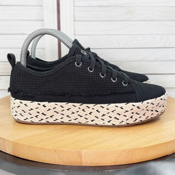 Bobs by Skechers Woven Canvas Espadrille Platform Sneakers Black Tan 6 - Picture 1 of 11